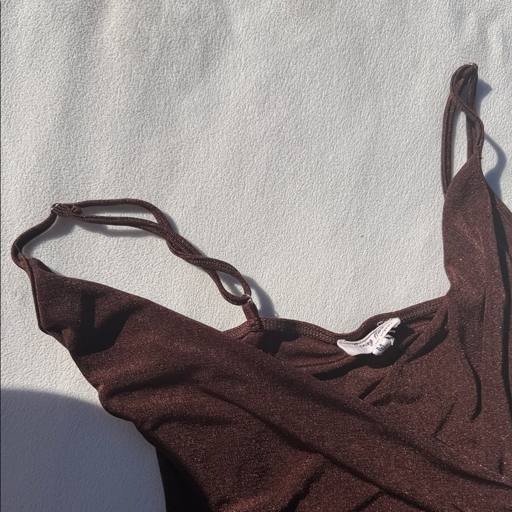 Chic Brown Ruched Mini Dress - Picture 2 of 7